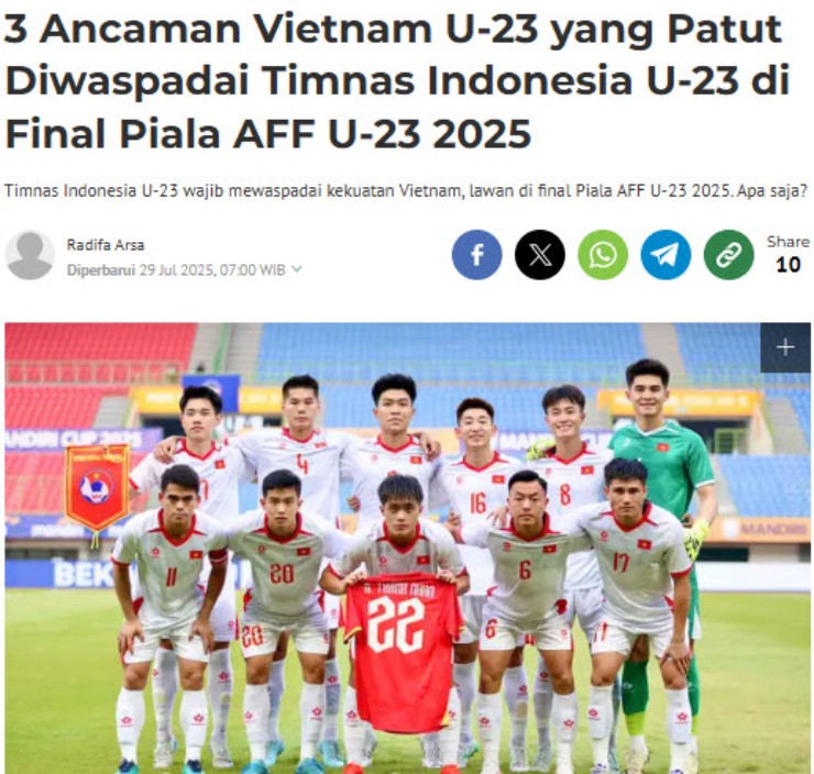 Báo Indonesia chỉ ra sức mạnh của U23 Việt Nam tới từ khả năng tấn công đa dạng với những cầu thủ giàu kinh nghiệm