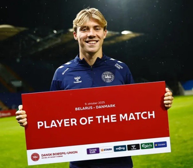 Hojlund được UEFA bầu chọn là Cầu thủ xuất sắc nhất trận đấu giữa&nbsp;Belarus và&nbsp;Đan Mạch