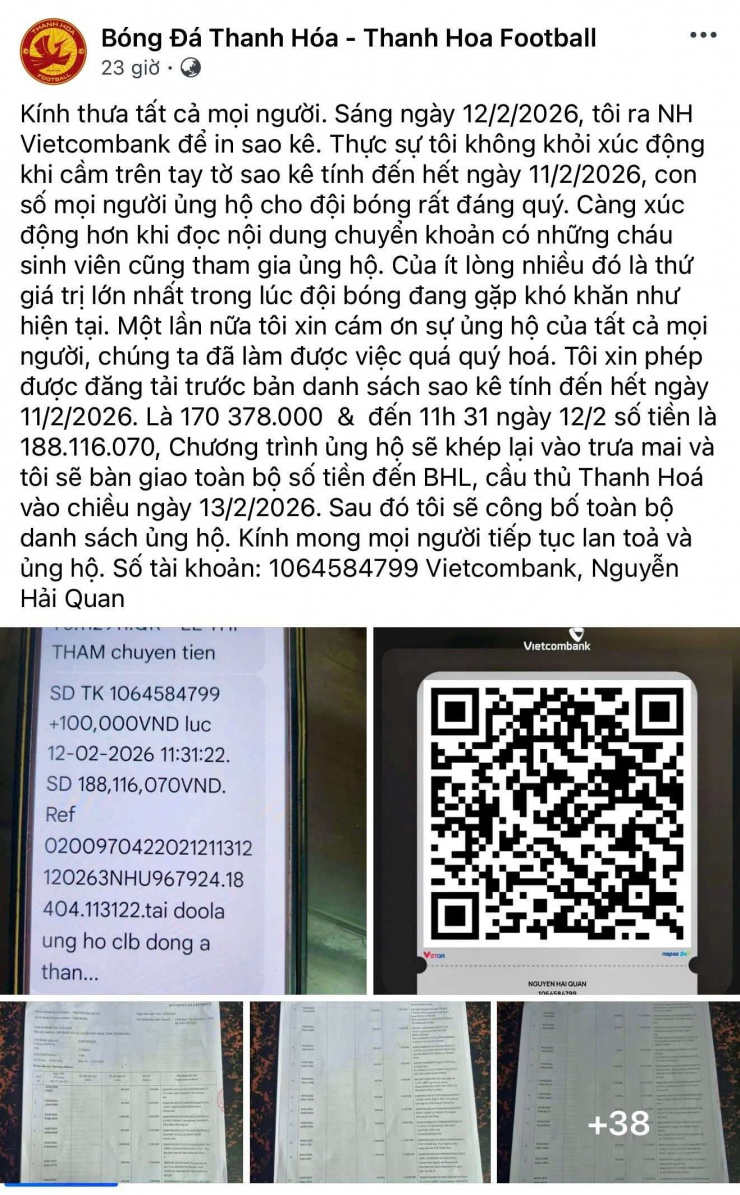 Một dòng tâm sự của Hội Cổ động viên bóng đá Đông Á Thanh Hóa FC trên trang của Hội.