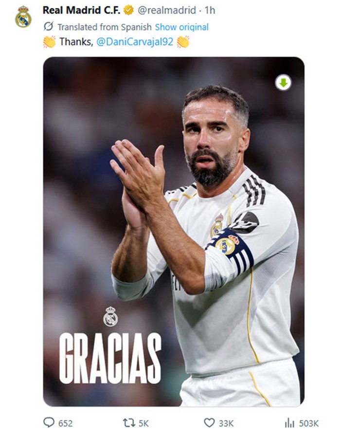 Carvajal&nbsp;khép lại hành trình 24 năm cùng Real Madrid
