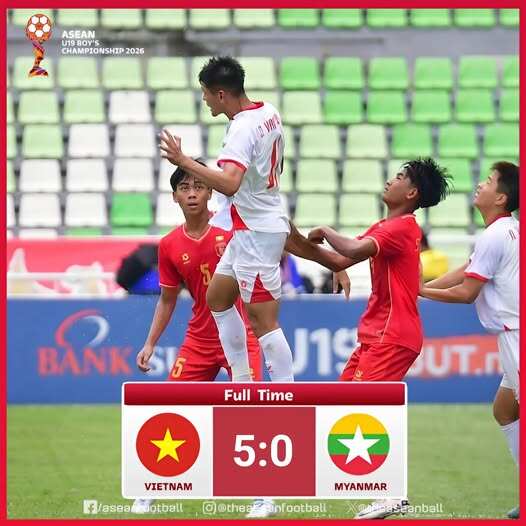 U19 Việt Nam thắng dễ U19 Myanmar với tỉ số 5-0 (Ảnh: ASEAN Football)
