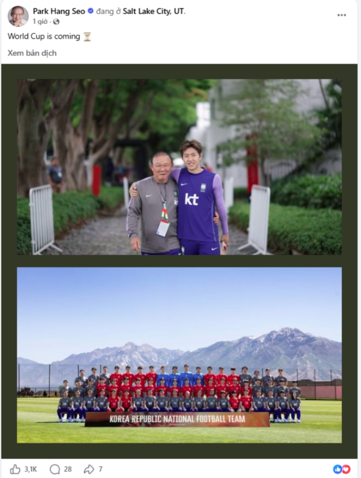 Bài đăng trên trang cá nhân của HLV Park Hang Seo trước thềm World Cup 2026