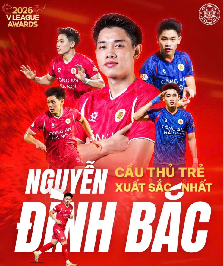 Đình Bắc tiếp tục là cầu thủ trẻ hay nhất V-League 2025/26. Nguồn ảnh:&nbsp;Công an Hà Nội&nbsp;