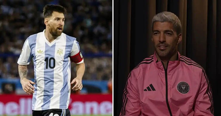 Suarez (bên phải) hết lời ca ngợi Messi