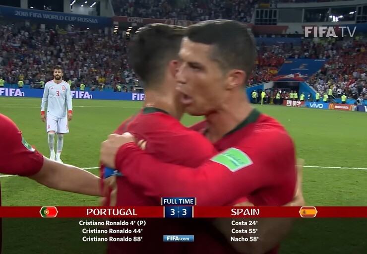 Ronaldo từng lập hat-trick vào lưới Tây Ban Nha ở vòng bảng World Cup 2018