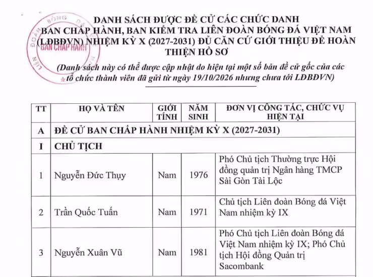 Danh sách ứng viên ngồi ghế chủ tịch VFF nhiệm kỳ tới.